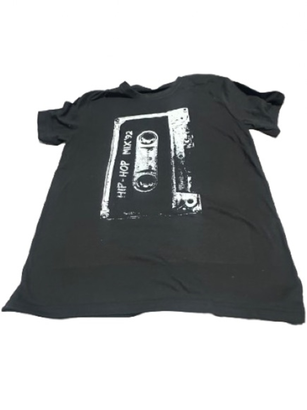Black Graphic Tee with White Cassette Print